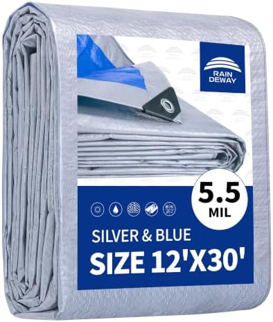 RAINDEWAY Tarps 12x30Ft 5.5 Mil Multipurpose Waterproof Poly Tarp Cover by RAINDEWAY