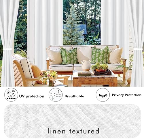 Linen Outdoor Curtains for Patio Waterproof 4 Pcs 110x95 In White - Image 3