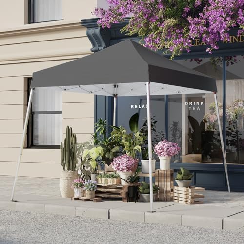 10x10 Pop Up Canopy, 300D Silver Coated Grey Fabric Outdoor Gazebo, Beach Tent by PHONWHON