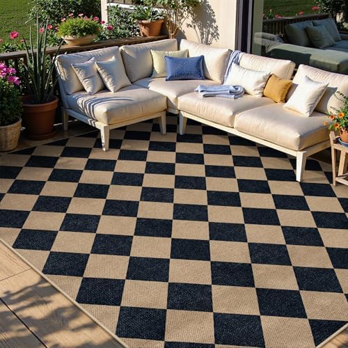 Lahome Checkered Easy Jute 6x9 Area Rugs, Outdoor Patio Rug Washable - Image 3
