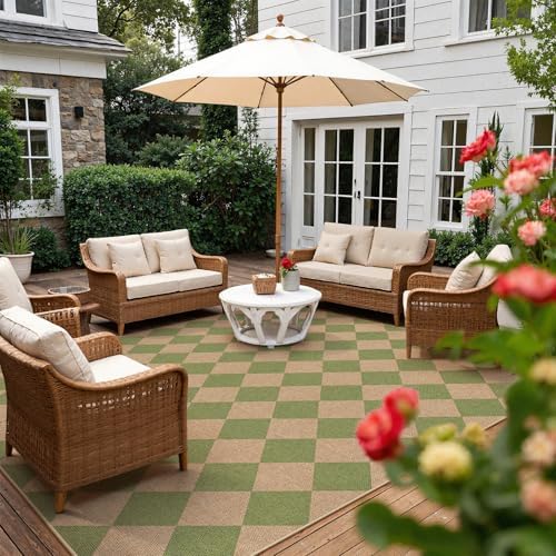 Lahome Checkered Easy Jute Living Room Rug, 8x10 Outdoor Rugs Washable - Image 3