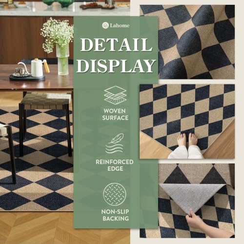 Lahome Checkered Easy Jute 3x5 Entryway Front Porch Rug, Washable Farmhouse - Image 5