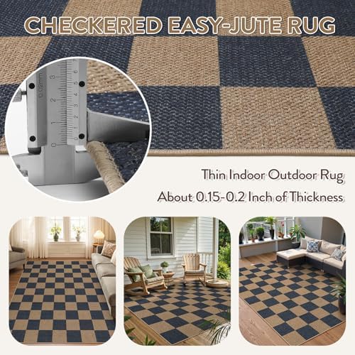 Lahome Checkered Easy Jute Living Room Rugs, 5x7 Outdoor Patio Rug Washable - Image 3