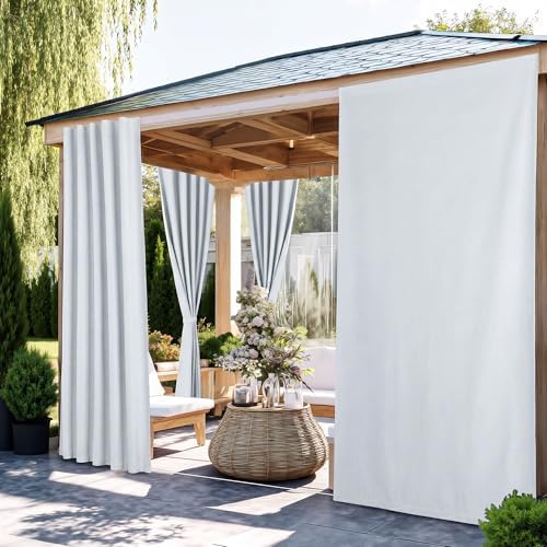 NICETOWN 100% Blackout Linen Outdoor Curtains Windproof 84" L White 2 PCs - Image 2