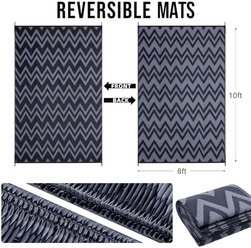 OLANLY Outdoor Rug 8x10 ft Waterproof Reversible Chevron Mat - Image 2