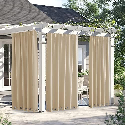 NICETOWN Weighted Curtains for Patio Waterproof W66xL84 Biscotti Beige - Image 2