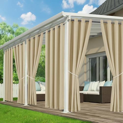 Outdoor Curtains for Patio Waterproof, 6 Drape Panels, Sun Shades by RichSets