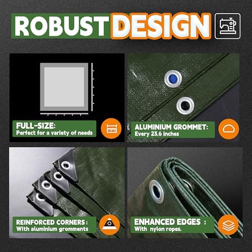 RAINDEWAY 12x12 Feet Tarps Heavy Duty Waterproof 10.5 Mil Outdoor Poly Tarp - Image 4