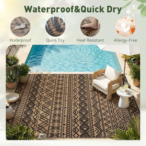 MontVoo Outdoor Rug Carpet Waterproof 9x12 Outdoor Patio Rug Mat Reverisble - Image 4
