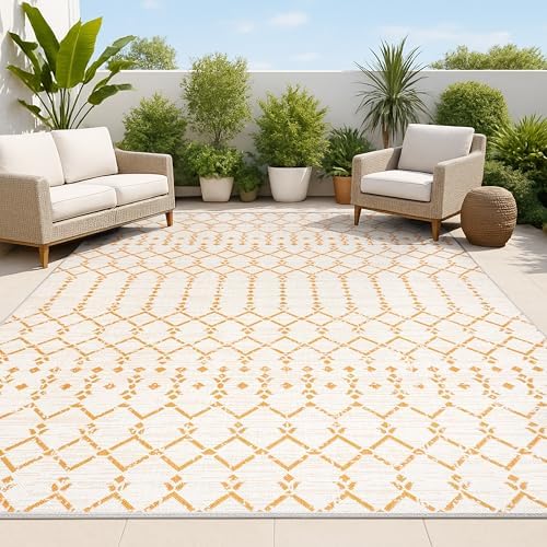 JONATHAN Y Moroccan Geometric Indoor Outdoor Area Rug 8X10 Cream/Orange by JONATHANY