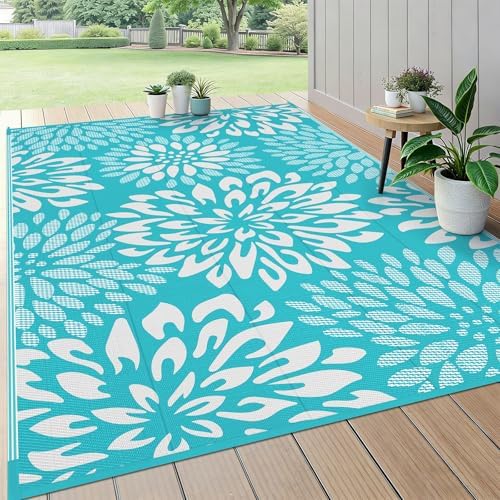 HEBE Waterproof Outdoor Rug 6'x9', Floral Reversible Plastic Patio Rug by HEBE