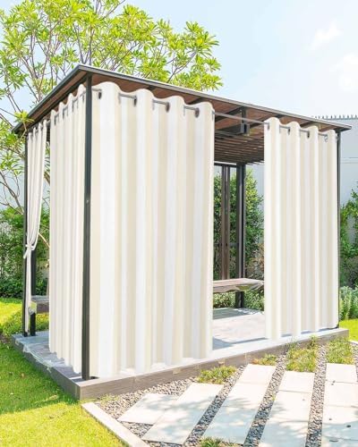 Striped Outdoor Curtains for Patio Waterproof Weatherproof, Cream and White by BABE+MAPS