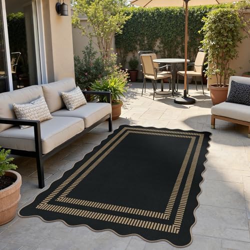 Scalloped Modern Easy Jute Carpet, 4x6 Outdoor Patio Washable Area Rug - Image 3