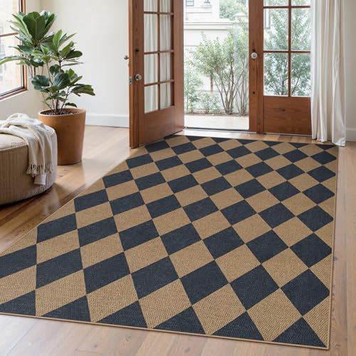 Lahome Checkered Easy Jute 5x7 Outdoor Patio Rug, Living Room Rugs Washable by Lahome