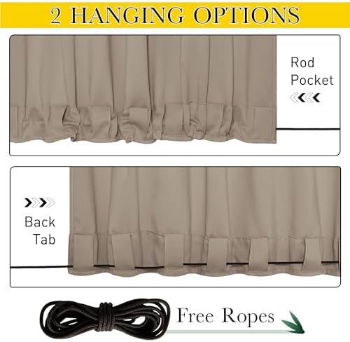 NICETOWN 2 PCs Outdoor Curtains Waterproof Fixed Bottom W52xL84 Soft Brown - Image 3