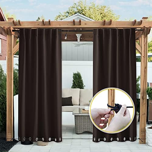NICETOWN Patio Curtains Outdoor Waterproof W100 x L95 in Brown 2 PCs - Image 6