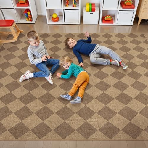 Lahome Checkered Easy Jute Living Room Rug, 8x10 Outdoor Rugs Washable - Image 4