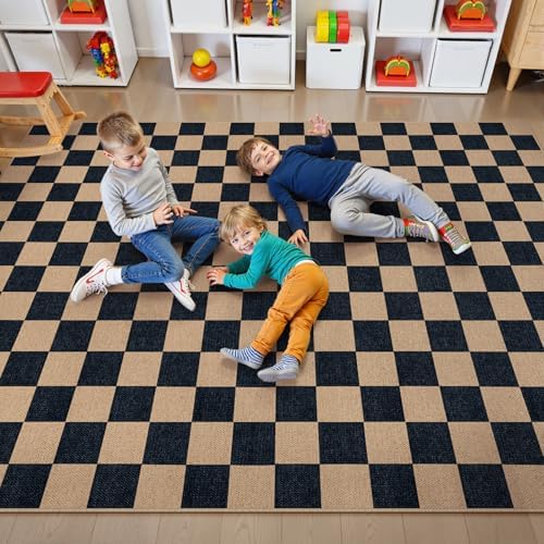 Lahome Checkered Easy Jute Living Room Rug, 9x12 Outdoor Area Rugs Washable - Image 4