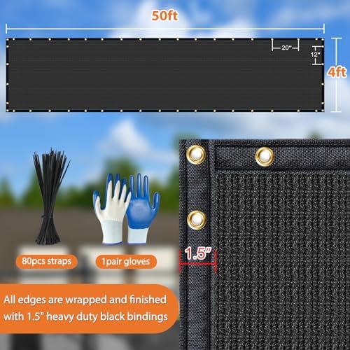 Privacy Fence Screen, with Gloves, 4X50FT Heavy Duty 220GSM 98% Blockage - Image 4