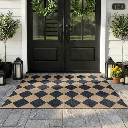 Lahome Checkered Easy Jute 3x5 Entryway Front Porch Rug, Washable Farmhouse by Lahome