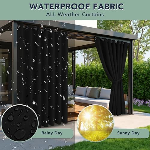 Black Outdoor Curtains for Patio Waterproof, 8 Drape Panels - Image 2