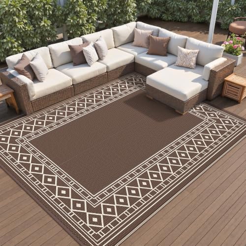 GENIMO Outdoor Rug Waterproof for Patio, Outside Area Mat for Rv, Coffee & Beige by GENIMO