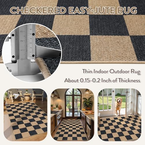 Lahome Checkered Easy Jute 3x5 Outdoor Patio Rug, Washable Fall Rug - Image 6