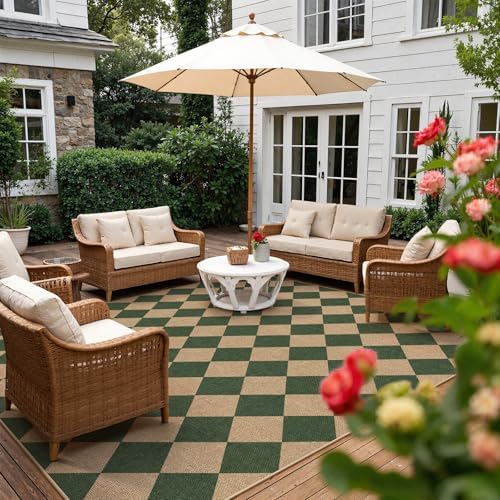 Lahome Checkered Easy Jute Living Room Rug, 8x10 Outdoor Rugs Washable - Image 3