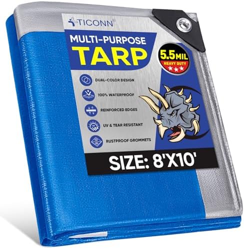TICONN Heavy Duty Tarp Cover Waterproof, Extra Thick UV Resistant Tarpaulin by TICONN