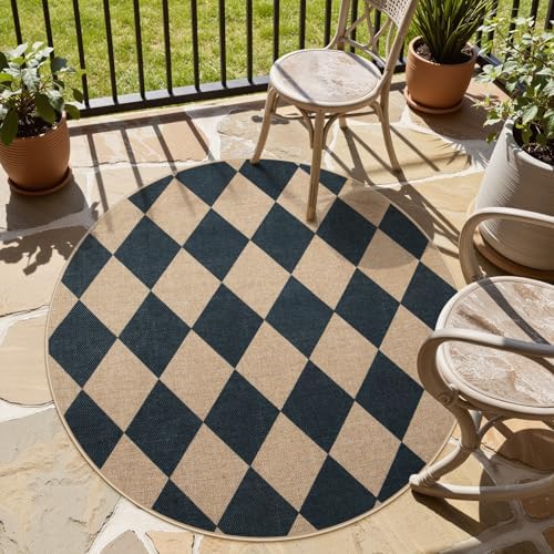 Lahome Checkered Easy Jute Round Rug 4ft, Outdoor Entryway Rug Washable - Image 3