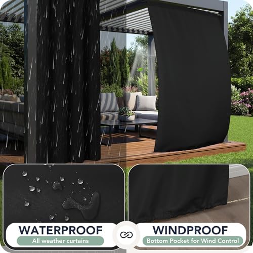 Black Outdoor Curtains for Patio Waterproof, 8 Panels, Rod Pocket - Image 2