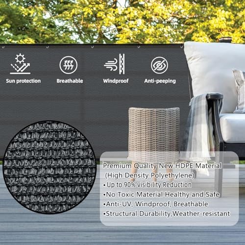 SUNLAX 3'x5' Dark Grey Balcony Privacy Screen Fence Windscreen 90% UV Block - Image 2
