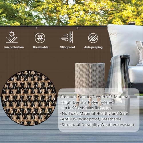 SUNLAX Custom Size 3.3'x33' Brown Balcony Privacy Screen 90% UV Block - Image 2
