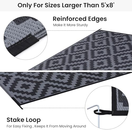 Smiry Outdoor Rug 8x10 ft Waterproof Reversible Boho Mat - Image 4