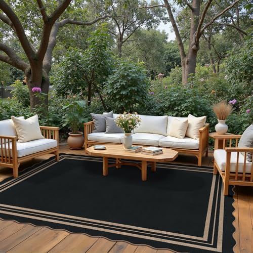 Scalloped Easy Jute Outdoor 8x10 Area Rug, Washable Outdoor Patio Rug, - Image 3