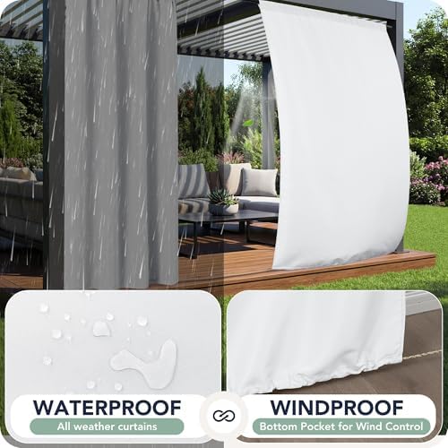 White Outdoor Curtains for Patio Waterproof, 8 Panels, Rod Pocket - Image 2