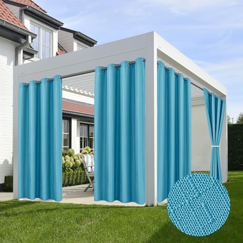 Linen Outdoor Curtains for Patio Waterproof 4 Pcs 54x95 In Teal by HolidayIdeas