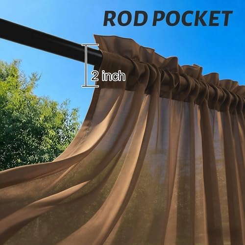 Outdoor Sheer Curtains for Patio Waterproof, 2 Panels Rod Pocket Indoor/Outdoor - Image 3