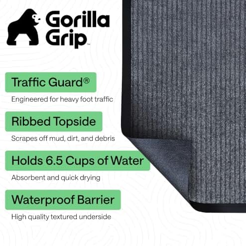 GORILLA GRIP Traffic Guard Indoor Outdoor Heavy Duty Door Mat 47x35 Lt Gray - Image 2