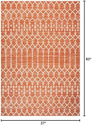 JONATHAN Y Moroccan Geometric Indoor Outdoor Area Rug 3X5 Orange/Cream - Image 2