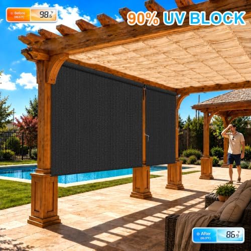 Outdoor Roller Shades for Patio 5'Wx6'H Black, 90% UV Block & Privacy - Image 2