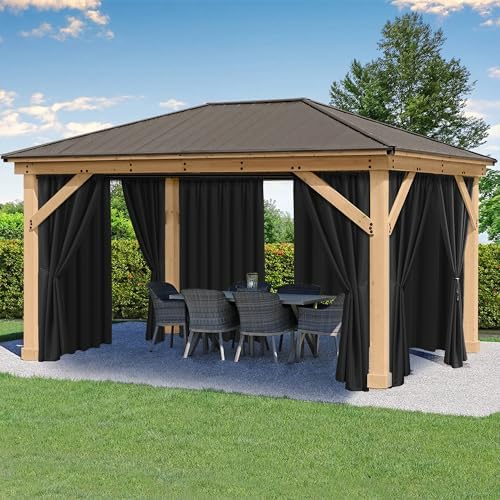 Outdoor Curtains for Patio Waterproof Rod Pocket 6 Pcs 54x108 Inch Black by HolidayIdeas