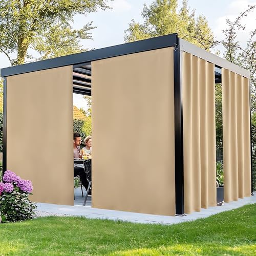 NICETOWN Outdoor Curtains Windproof Adhesive Top W66xL90 Biscotti Beige by NICETOWN