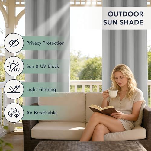 Outdoor Curtains for Patio Waterproof, 6 Drape Panels, Sun Shades - Image 3