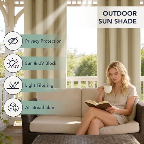 Outdoor Curtains for Patio Waterproof, 8 Drape Panels, Sun Shades - Image 3