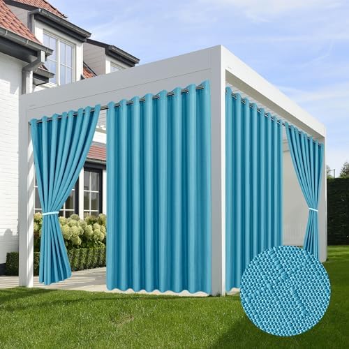 Linen Outdoor Curtains for Patio Waterproof 4 Pcs 110x84 In Teal by HolidayIdeas