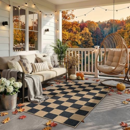 Lahome Checkered Easy Jute 3x5 Outdoor Patio Rug, Washable Fall Rug - Image 3