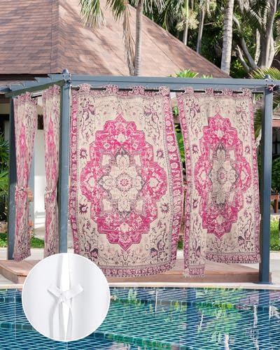 Pink Bohemian Outdoor Curtains for Patio Waterproof, Grommet Privacy Curtain - Image 7