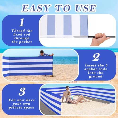 25 x 4 FT Beach Wind Screen Long Blue White Privacy Screen - Image 6