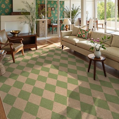 Lahome Checkered Easy Jute Living Room Rug, 8x10 Outdoor Rugs Washable by Lahome
